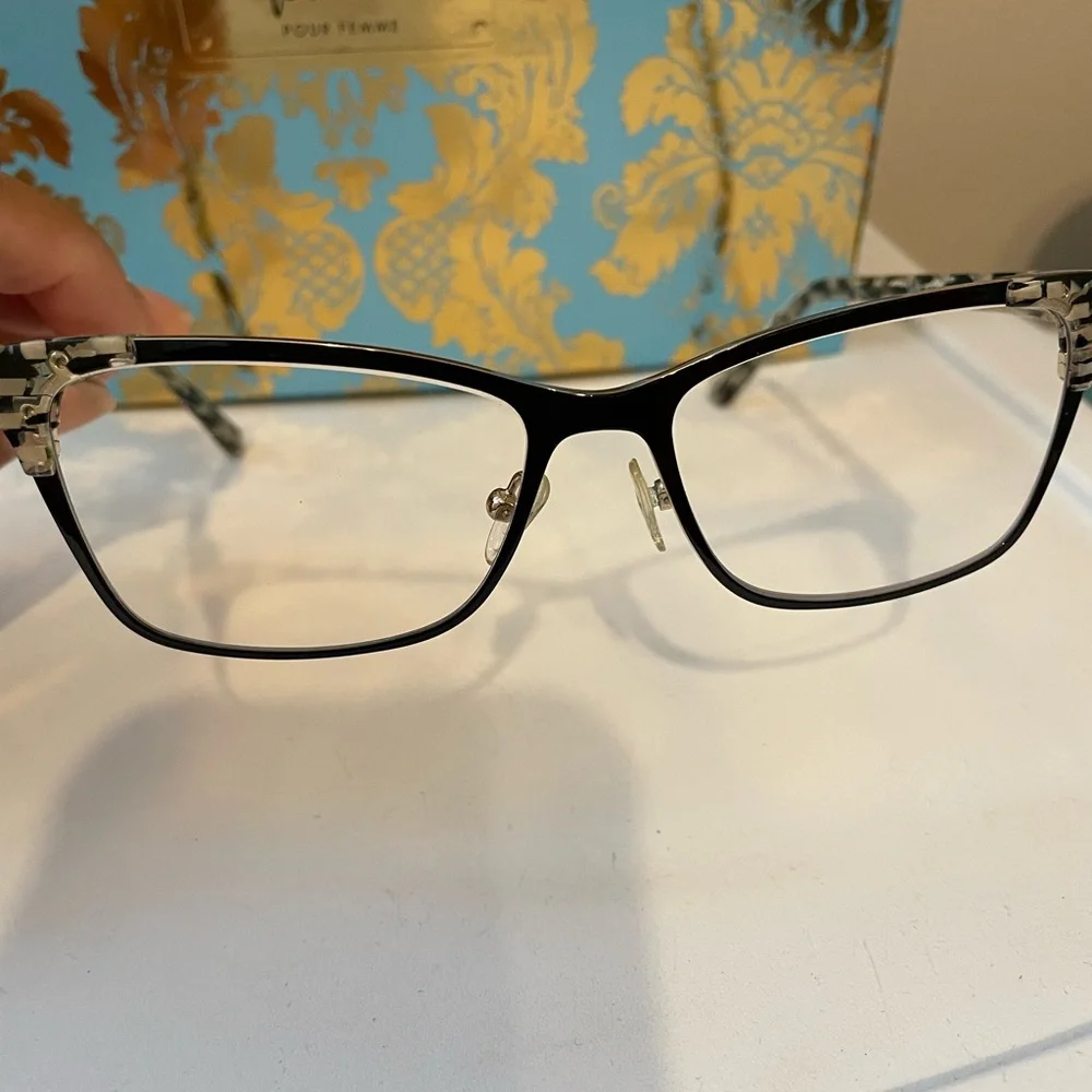 L.A.M.B. Black and Gray Patterned Eyeglasses with Case and cloth - Picture 2 of 10
